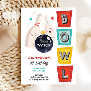 Bowling macht sich lustig, Retro Boy Girl zum Gebu Einladung