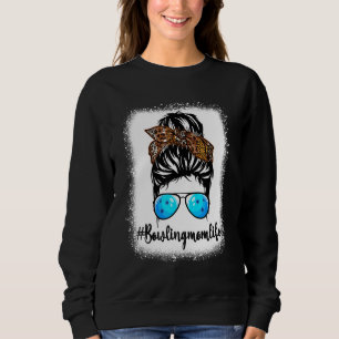 Bowling Mama Leopard Messy Bun Hair Women Sweatshirt