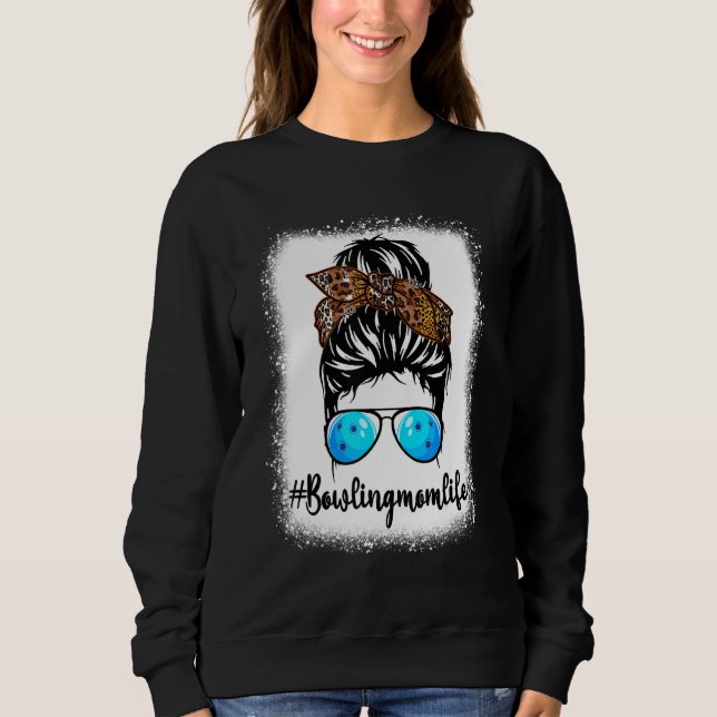 Bowling Mama Leopard Messy Bun Hair Women Sweatshirt (Vorderseite)