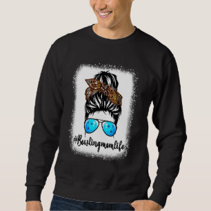 Bowling Mama Leopard Messy Bun Hair Women Sweatshirt