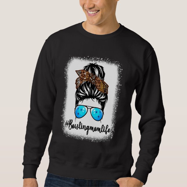 Bowling Mama Leopard Messy Bun Hair Women Sweatshirt (Vorderseite)