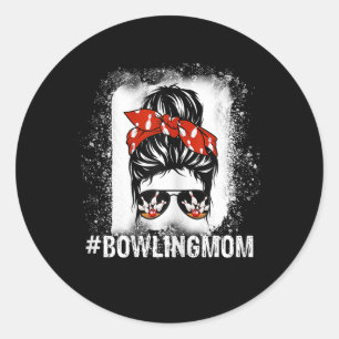 Bowling Mama Messy Bun gebleicht Muttertagsgeschen Runder Aufkleber