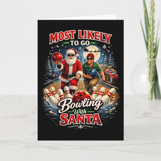 Bowling mit Santa Feiertagskarte (Vorderseite)