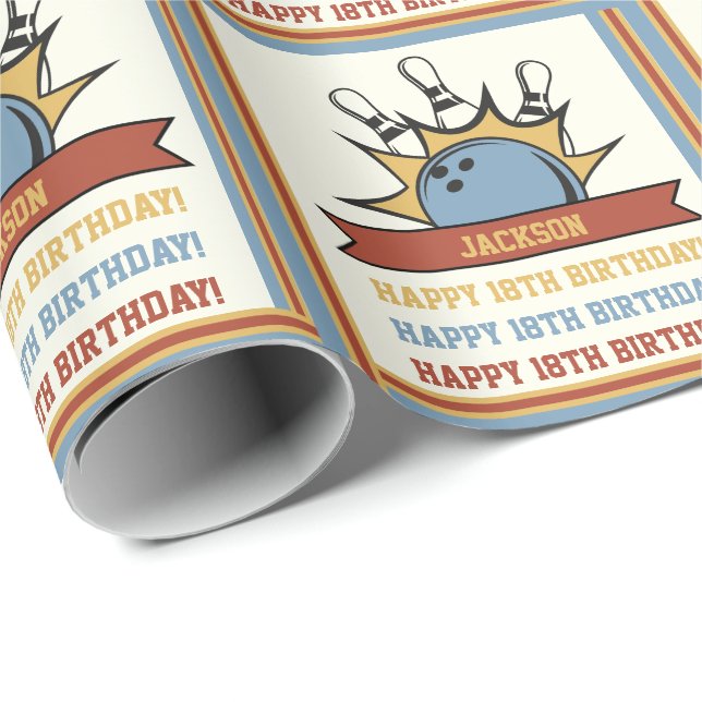 Bowling Name Age Sentiment Birthday Geschenkpapier (Rolleneckpunkt)
