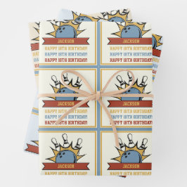Bowling Name Age Sentiment Birthday Geschenkpapier Set