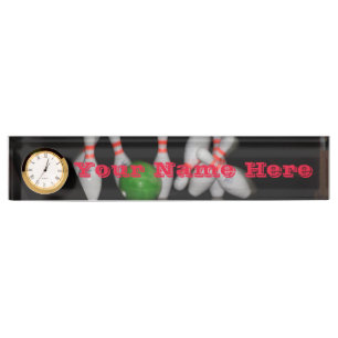 Bowling Name Schreibplatte mit Uhr Namensplakette