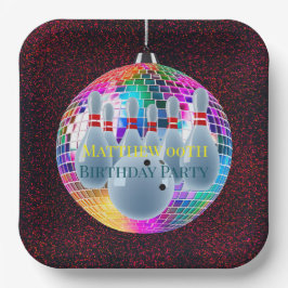 Bowling Neon Disco Ball Glitzer Geburtstagspartei Pappteller