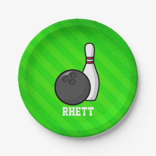 Bowling; Neon Green Stripes Pappteller