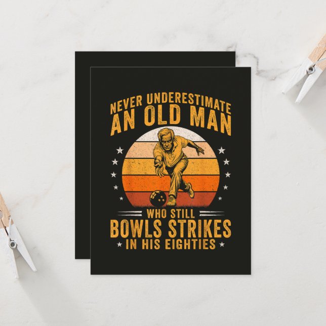 Bowling Opa 80. Geburtstag Einladung (Vorderseite/Rückseite Beispiel)