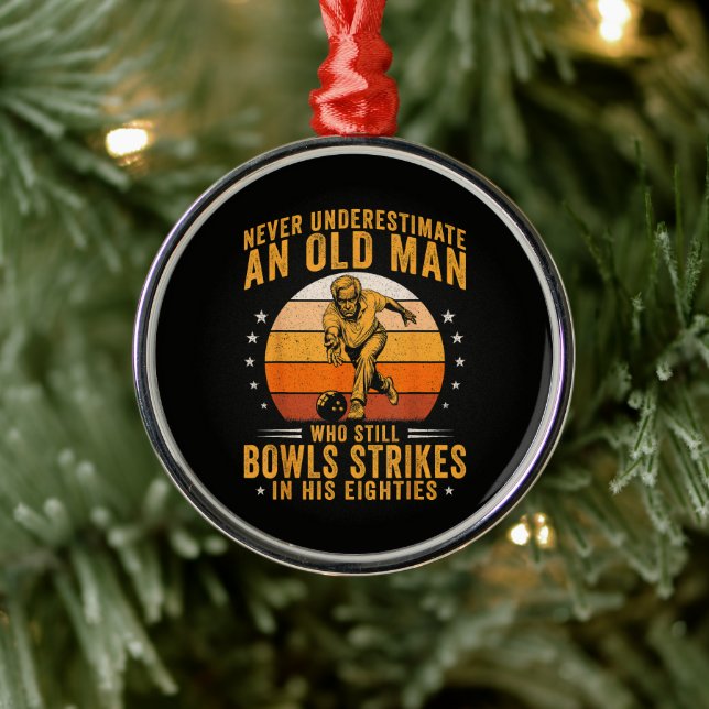 Bowling Opa 80. Geburtstag Ornament Aus Metall (Baum)