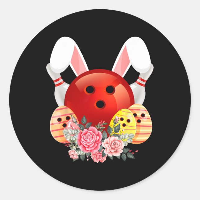 Bowling Oster Bunny Egg Kaninchen Blume Pascha Bow Runder Aufkleber (Vorderseite)