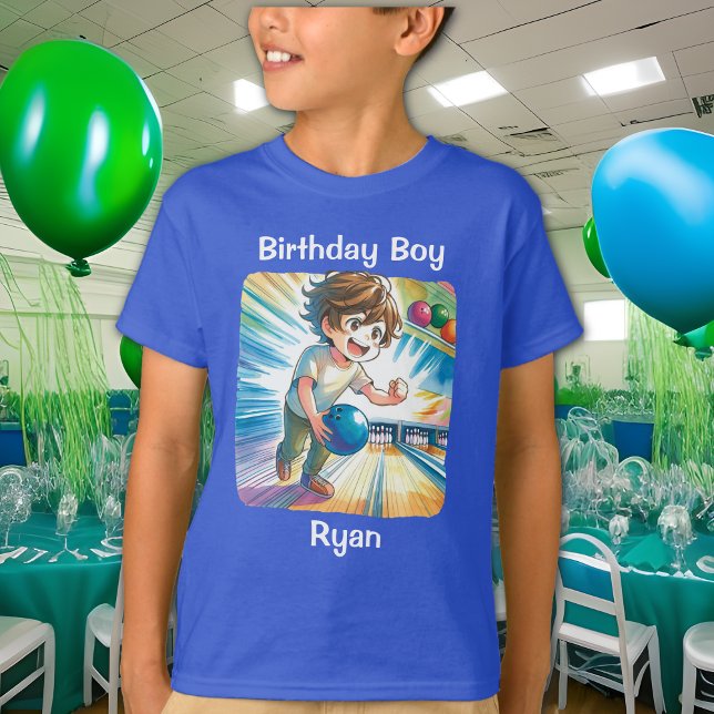 Bowling Party Boy's Anime Birthday Personalisiert T-Shirt (Von Creator hochgeladen)