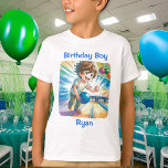 Bowling Party Boy's Anime Birthday Personalisiert T-Shirt<br><div class="desc">Der Bowling eines niedlichen Anime-Jungen widmete sich dem Geburtstagsjungen T - Shirt. Die Farben sind orange,  blau und grün.</div>