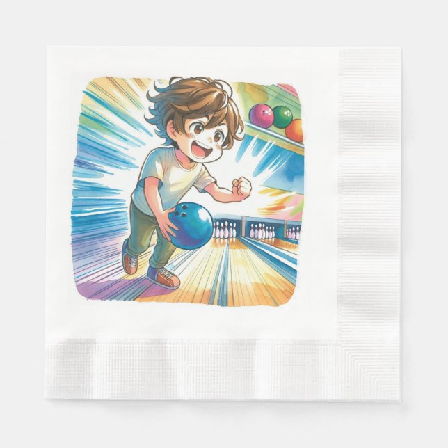 Bowling Party Boy's Anime Birthday Serviette (Vorderseite)