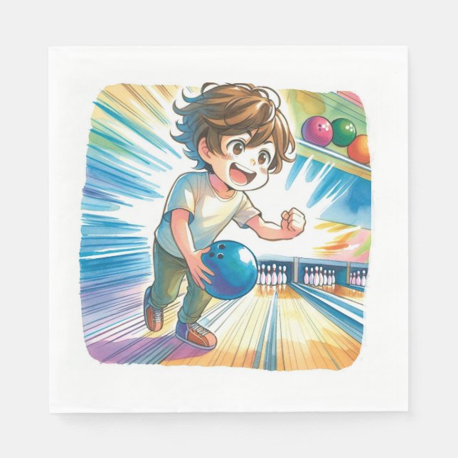 Bowling Party Boy's Anime Birthday Serviette (Vorderseite)