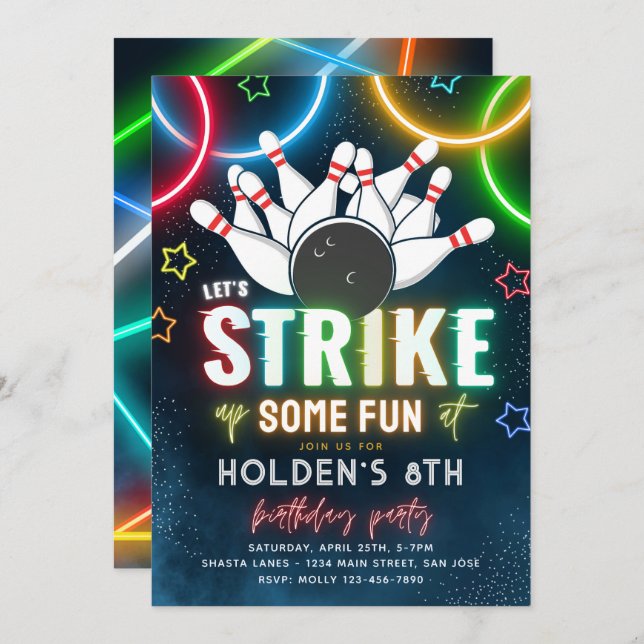 Bowling Party Einladung | Bowling Birthday (Vorne/Hinten)