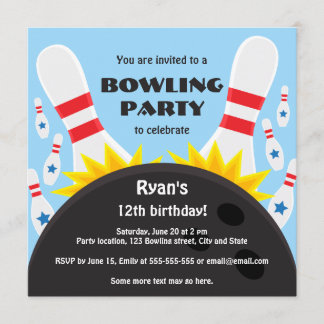 Bowling Party Einladung mit Bowlingball, blau