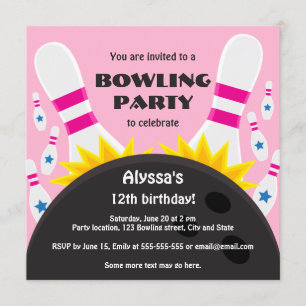 Bowling Party Einladung mit Bowlingball, rosa