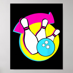 Bowling Party Funny Retro Bowling Players Bowler Poster