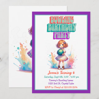 Bowling Party Girl's Anime Birthday Einladung