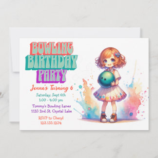 Bowling Party Girl's Anime Birthday Einladung