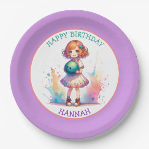 Bowling Party Girl's Anime Birthday Personalisiert Pappteller