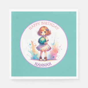 Bowling Party Girl's Anime Birthday Personalisiert Serviette