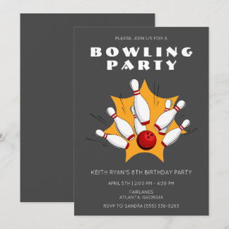 Bowling Party Gray Boys Einladung zur Geburtstagsp