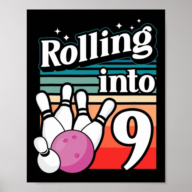 Bowling Party in 9 Bowling Geburtstag Poster (Vorne)