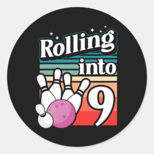 Bowling Party in 9 Bowling Geburtstag Runder Aufkleber
