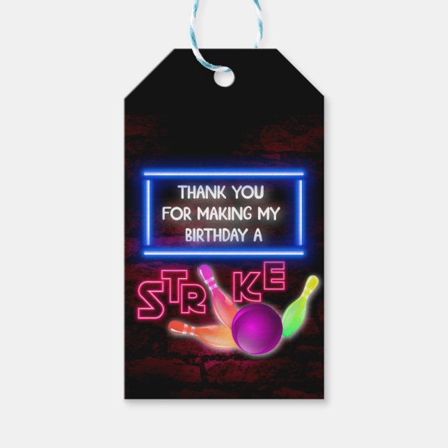 Bowling Party, kosmischer Bowling, Bowling Geburts Geschenkanhänger (Vorderseite)