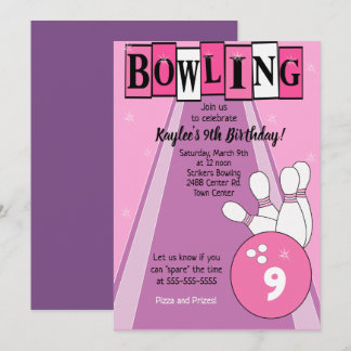 Bowling Party Pink Girls Geburtstag Einladung