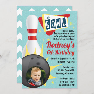 Bowling Party Retro Tenpin mit Foto Einladung