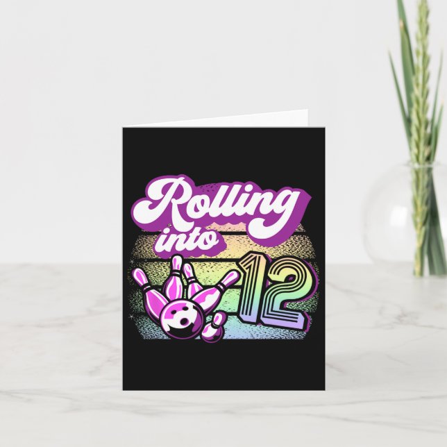 Bowling Party rollt in 12 Bowling Geburtstag Karte (Vorderseite)