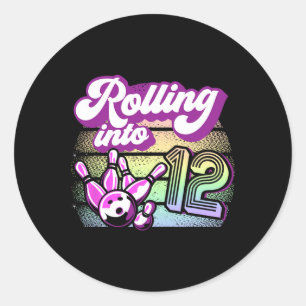 Bowling Party rollt in 12 Bowling Geburtstag Runder Aufkleber