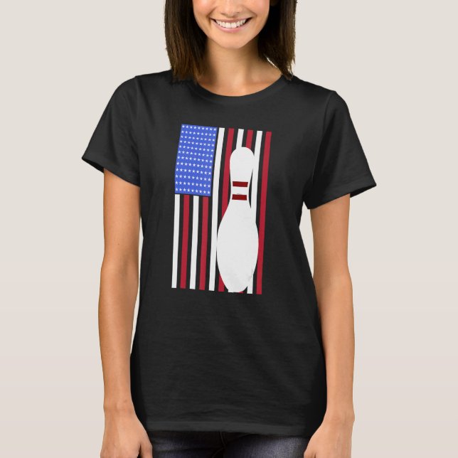 Bowling Pin US Flag American Bowling Player Bowler T-Shirt (Vorderseite)