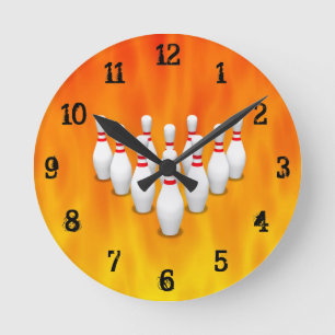 Bowling Pins: Wall Clock Runde Wanduhr