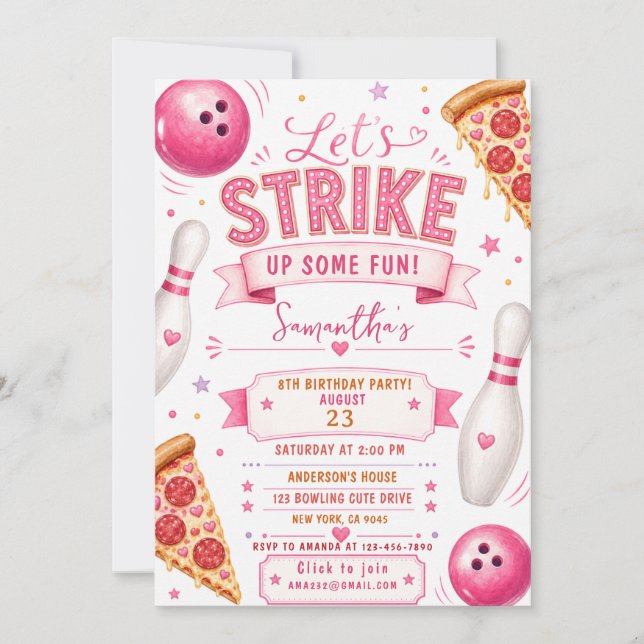 Bowling-Pizza-Geburtstagseinladung Einladung (Vorderseite)