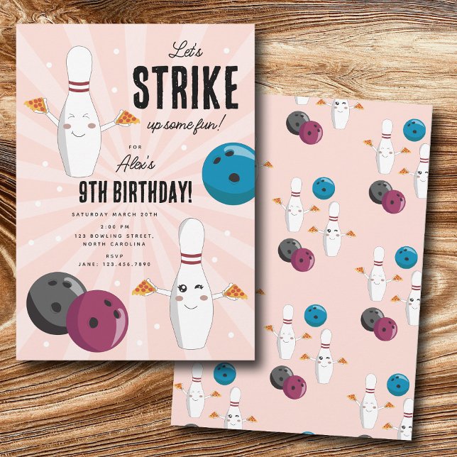 Bowling Pizza Strike Up Some Fun Kids Birthday  Einladung (Bowling Pizza Strike Up Some Fun Kids Birthday Invitation)