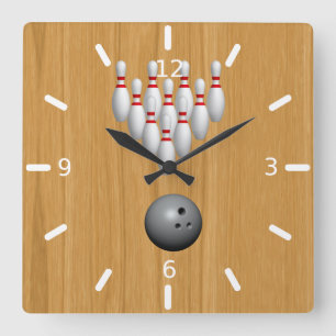 Bowling  quadratische wanduhr