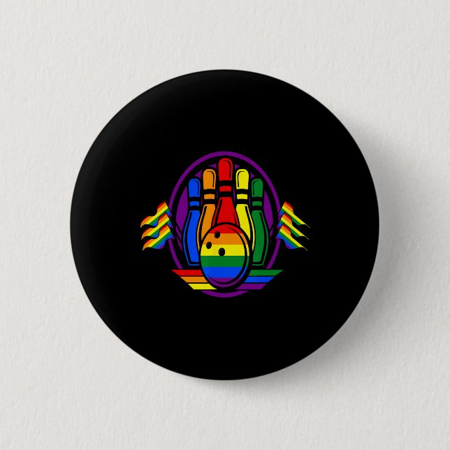 Bowling Rainbow Flag Lgbt q Cooler Gay Pride Ally  Button (Vorderseite)
