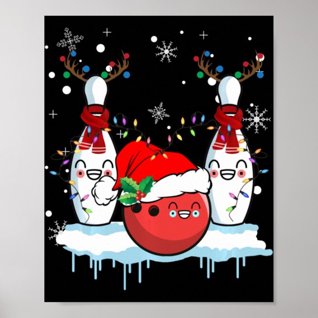 Bowling Reindeer Weihnachtsmannmütze Bowling Lover Poster (Vorne)