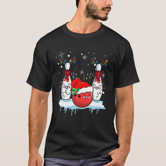 Bowling Reindeer Weihnachtsmannmütze Bowling Lover T-Shirt (Vorderseite)