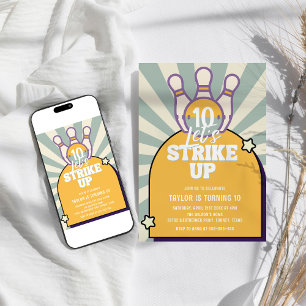 Bowling Retro Kindergeburtstag Party Einladung