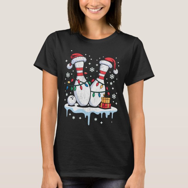 Bowling Santa Hat Funny Christmas Long Sleeve  T-Shirt (Vorderseite)