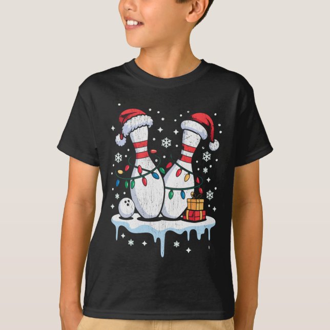 Bowling Santa Hat Funny Christmas Long Sleeve  T-Shirt (Vorderseite)