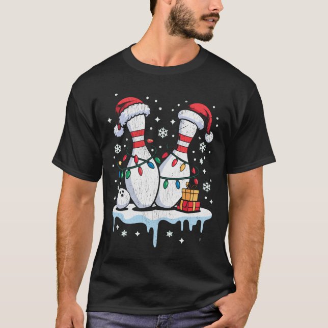 Bowling-Santa-Hut Lustiges Weihnachten Langarmshir T-Shirt (Vorderseite)