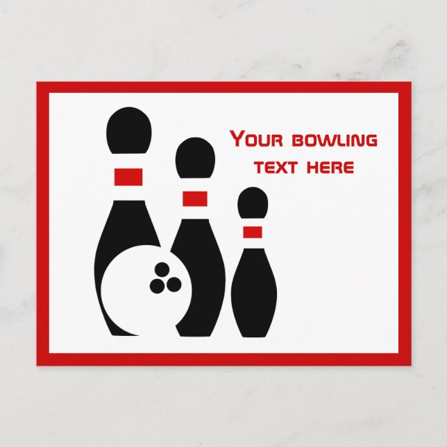 Bowling, schwarzer Ball und Buttone Postkarte (Vorderseite)
