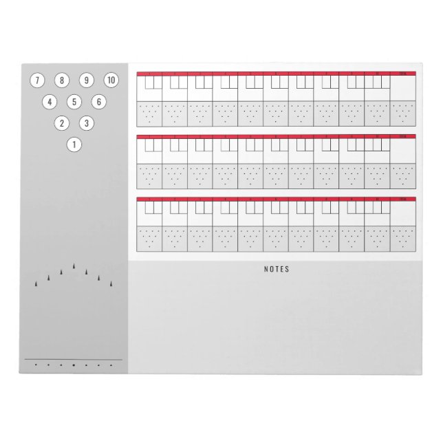 Bowling Score Sheet Diagramme und Notizen | Rot &  Notizblock (Vorderseite)