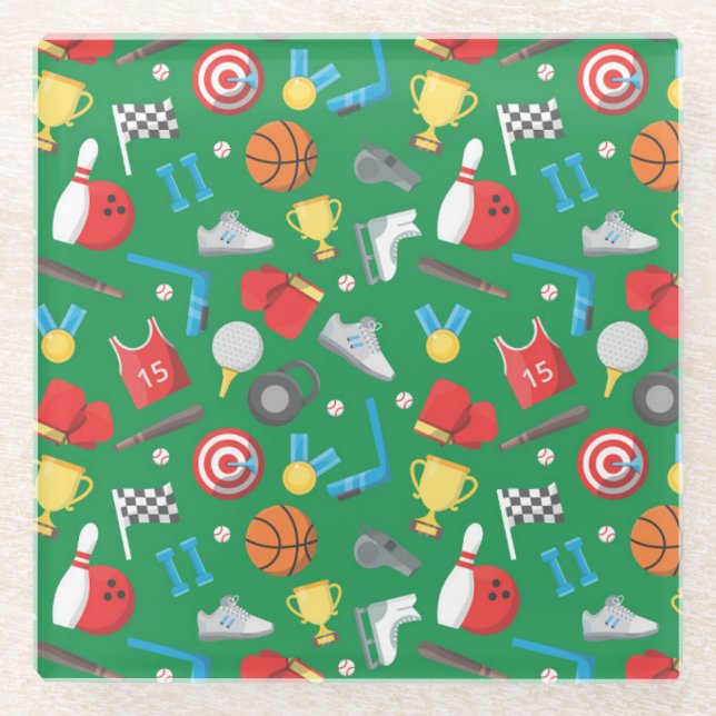 Bowling, Skaten, Bogenschießen, Basketball, Boxspa Glasuntersetzer (Vorderseite)